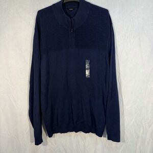 Alfani Mens Quarter-Zip Knit Sweater Navy Stretch 2XL
